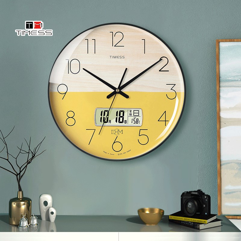 TIMESS钟表挂钟客厅家用时尚创意挂墙简约静音电子免X打孔轻奢时