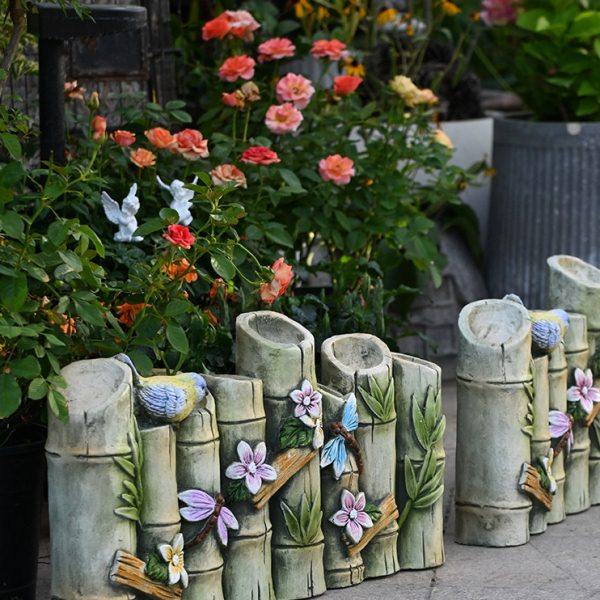 复古仿竹子栅栏户外草地围栏阳台小篱笆花园装饰庭院摆件落地隔断