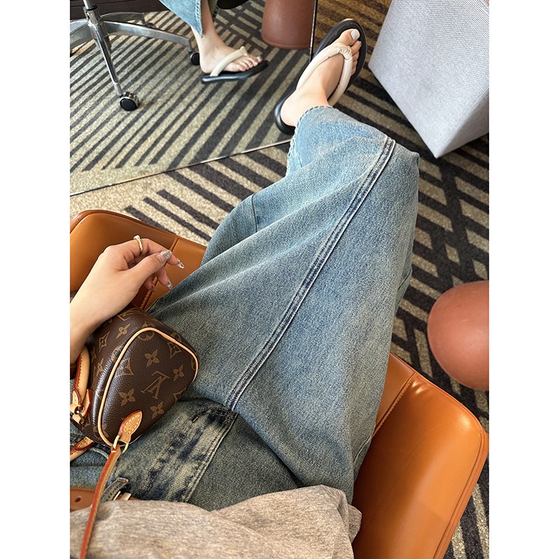 man分版型!!复古做旧开叉牛仔长裙女2024新款春夏A字显瘦半身裙