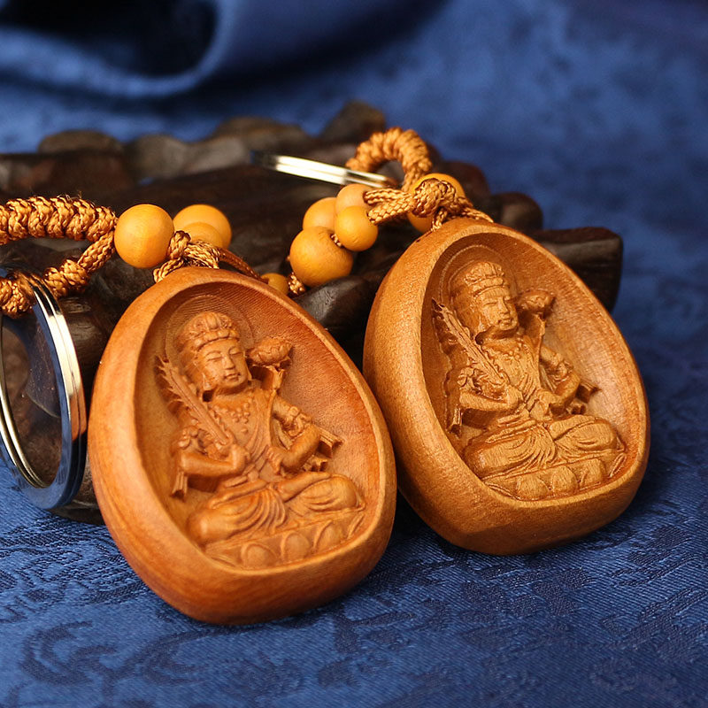 桃木钥匙扣虚空藏本命佛十二生肖属牛虎守护神吊坠守护平安挂件