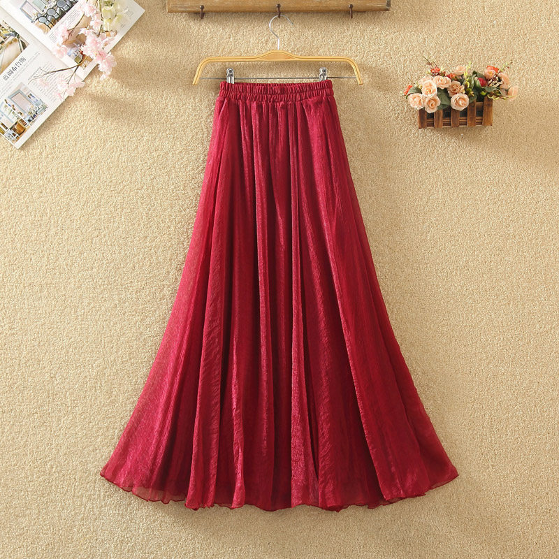 雪纺半身裙女夏高腰跳舞大摆裙舞蹈裙子中长款沙滩裙a字网纱长裙,女装/女士精品,半身裙,淘宝优惠券,粉丝福利购,淘宝优惠卷