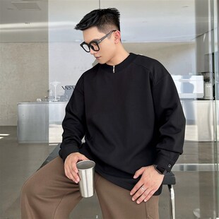 22号穿搭 长袖 t恤男秋冬卫衣小众简约打底衫 显肩宽拉链设计款