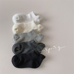 宝宝袜子男童女童低帮浅口纯棉夏季 幼儿园黑白灰儿童船袜提耳 薄款