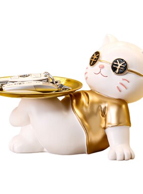 躺赢招财猫玄关钥匙收纳摆件入户门置物架家居装饰品乔迁新居礼品