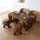 加大阳台藤编简约功夫茶几小户型家用泡茶复古茶台仿古茶桌椅组合