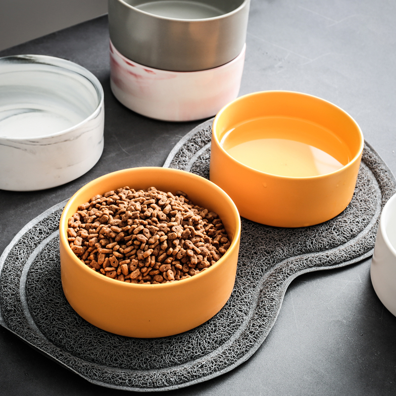 猫碗双碗陶瓷保护颈椎狗狗猫咪饮水猫粮盆单碗实木防打翻宠物狗碗