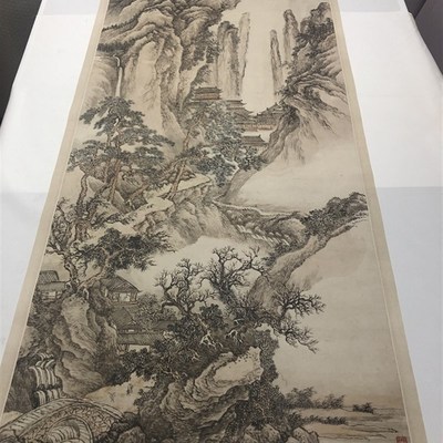 清 王翚 仙山楼阁图 四王工笔写意建筑山水画微喷装饰画学习画稿