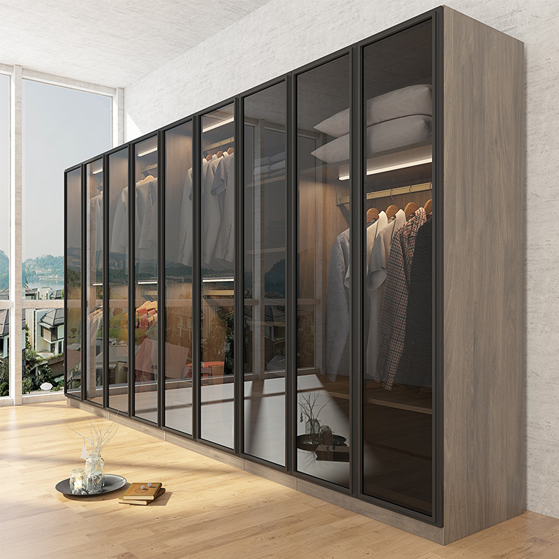 北欧简约玻璃门转角衣柜带梳妆台一体实木组合推拉门大衣橱衣帽间
