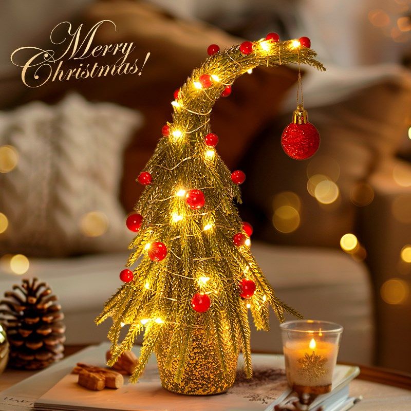 圣诞树桌面摆件发光圣诞节装饰品小型新款迷你高级感布置拍摄道具