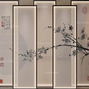 发光屏风隔断客厅移动实木遮挡座屏灯光玄关入门餐厅酒店带灯屏风