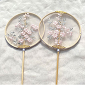 刺绣古风长团扇流苏跳舞蹈汉服拍摄道具宫扇古典扇圆异形绣扇