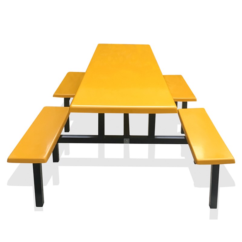 仿实木食堂餐厅餐桌玻璃钢餐桌椅组合 连体桌椅烤漆 学校学生餐桌