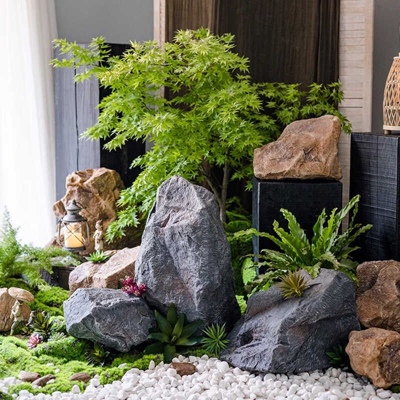 pu仿真石头室内软装造景石拍摄假山道具园林绿植景观石装饰摆件
