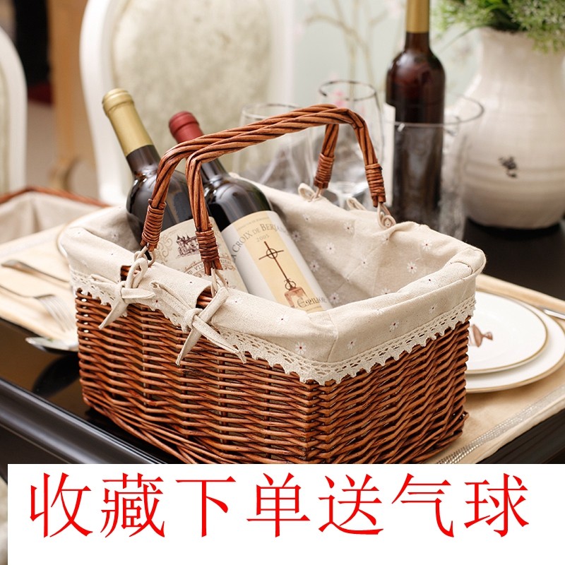 in藤编春游野餐篮折叠篮采摘篮手提购物篮儿童篮礼品篮水果篮