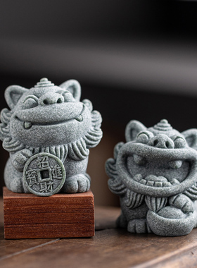 创意爱招财欢喜小狮子茶宠吉祥物风狮爷鱼缸造景装饰品