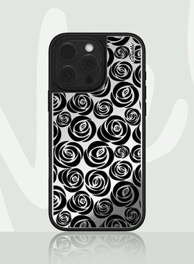 【iPhone16/16Pro/16Plus/15/14/13专用】黑玫瑰镜面手机壳 高端磨砂防摔 镜面反光 潮流ins风 磁吸无线充