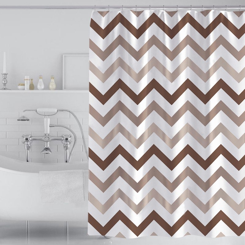 简约波浪涤纶浴帘 防水加厚浴帘布干湿分离不透光浴室帘厂家