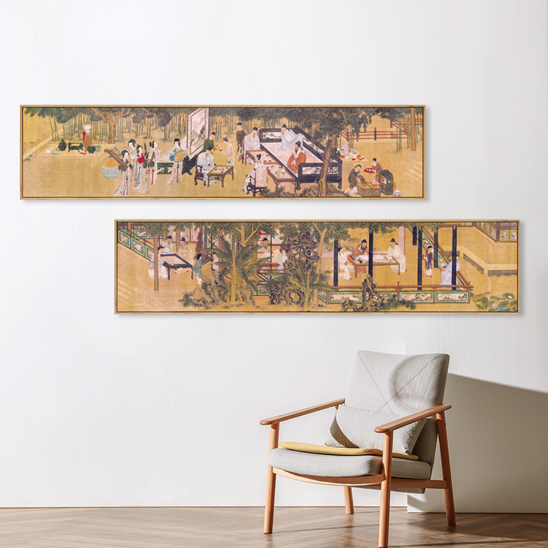 宋代古风人物国画宫廷夜宴图茶室酒店横幅装饰画中式背景墙挂画图片