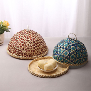 筐罩式面包带盖子竹编酒店防虫圆形创意餐桌馒头果盘菜托手工筐