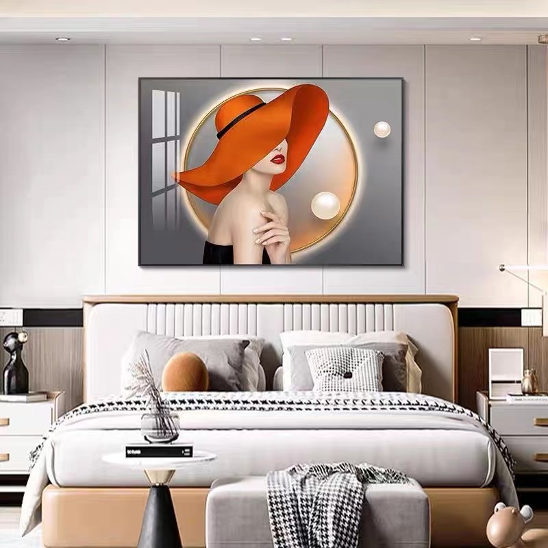 卧室床头美女人物装饰画现代简约主卧房间挂画酒店宾馆背景墙壁画图片