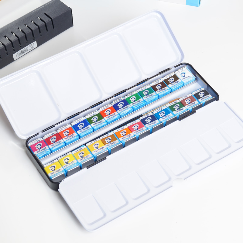 荷兰泰伦斯凡高固体水彩颜料装 梵高固体水彩色2色 色木盒