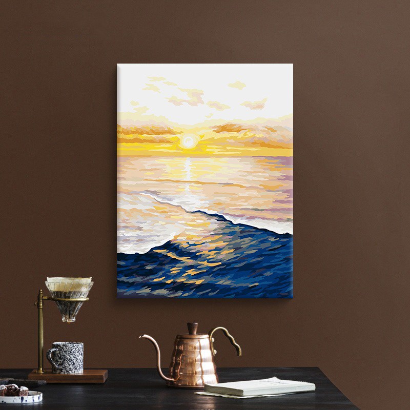 diy数字油画丙烯治愈手工填充装饰霞光客厅风景画画油彩手绘填色图片