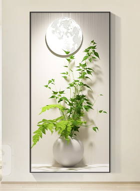 22新款玄关挂画绿色装饰画现代正对门走廊过道竖壁画