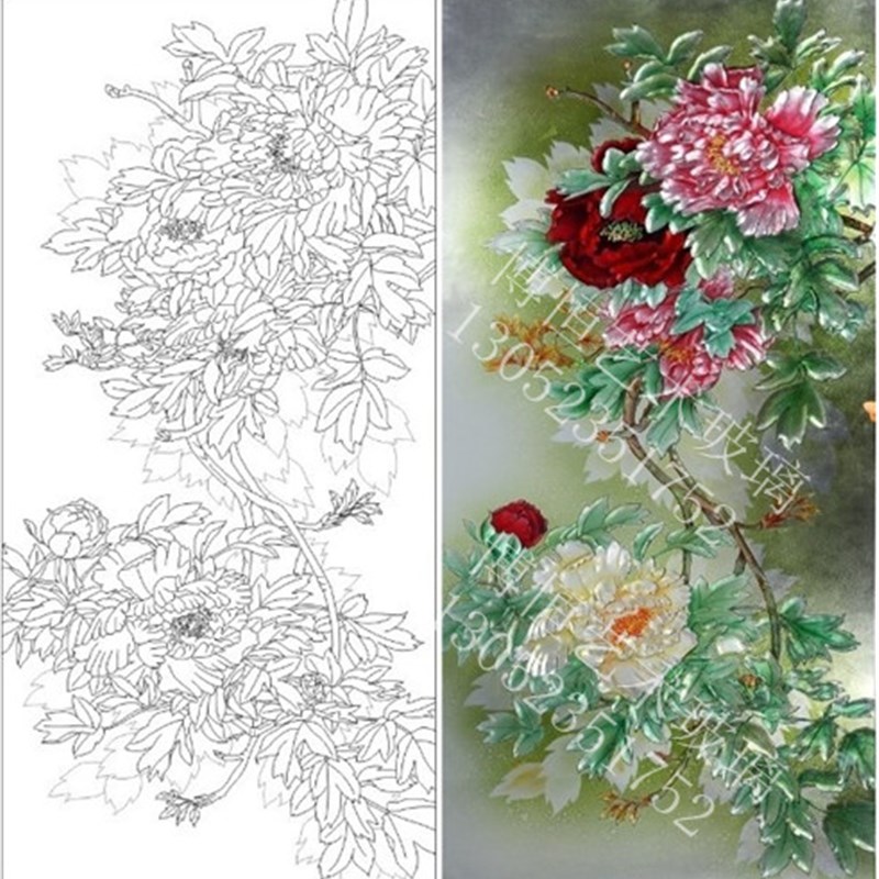 定制中式钢化深雕艺术玻璃 入户玄关 客厅隔断 过道隔断花开富贵