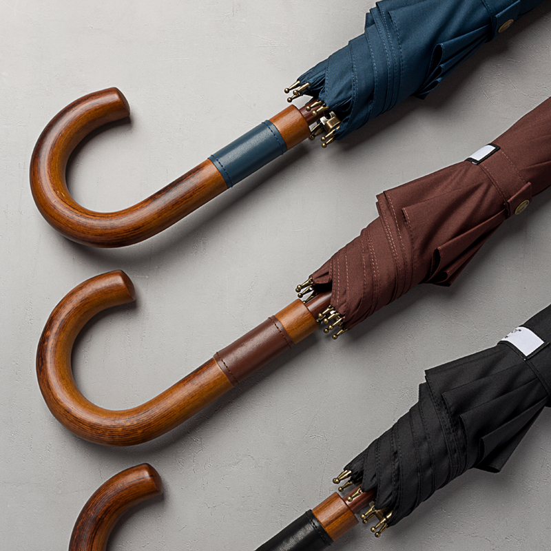 英伦复古实木高档10骨超大伞面商务防风男士直柄自动双人长柄雨伞