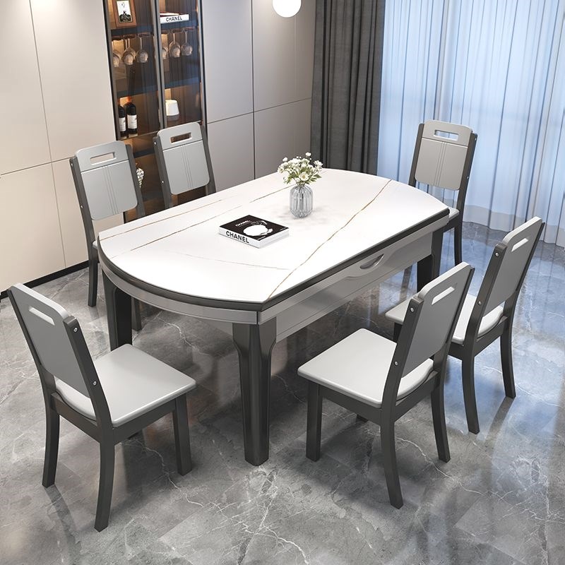 岩板餐桌椅小户型家用吃饭桌子椅子大理石实木餐桌伸缩折叠