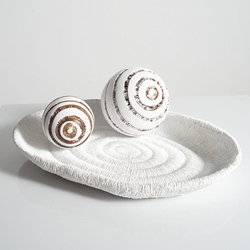 现代肌理盘极简白色圆形纹理托盘样板房客厅茶几软装饰品