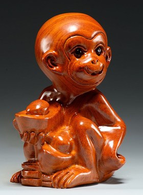 花梨木猴子雕刻摆件十二生肖猴红木头属猴花梨家居装饰工艺品送礼