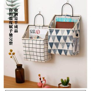 厨房围裙收纳盒棉麻布艺书本杂物置物壁挂储物袋墙挂式挂袋宿舍