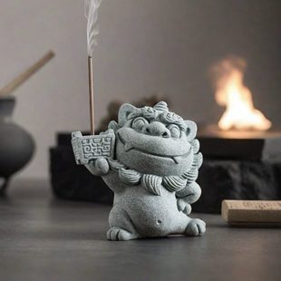 薰香炉香插摆件线香香插创意香托香底座可爱风狮爷 鼎鼎有名