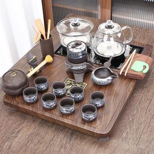 功夫家用现代轻奢 小型茶盘底部上水烧水壶一体茶台全自动茶具套装
