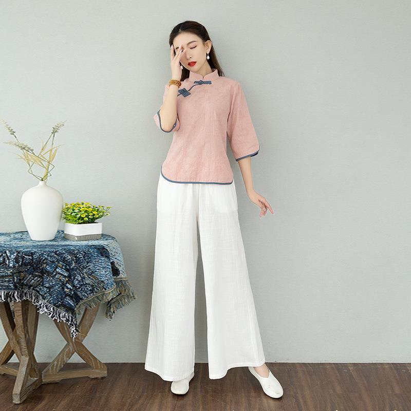 2025新款新款中国风汉服棉麻瑜伽服禅意茶服套装女禅修居士服套装