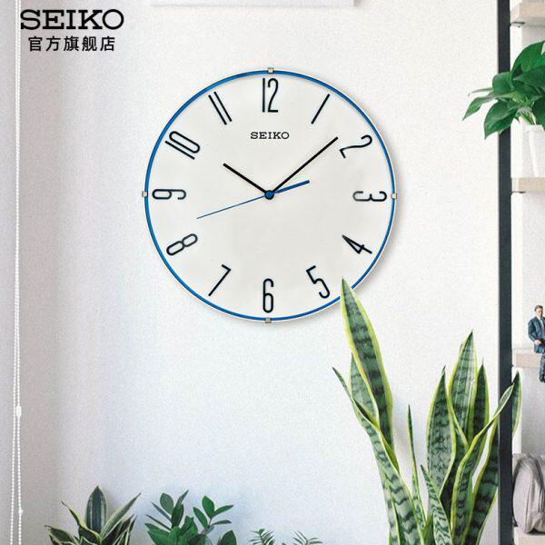 SEIKO日本精工12寸蓝针钟表简约石英钟卧室客厅静音立体数字挂钟