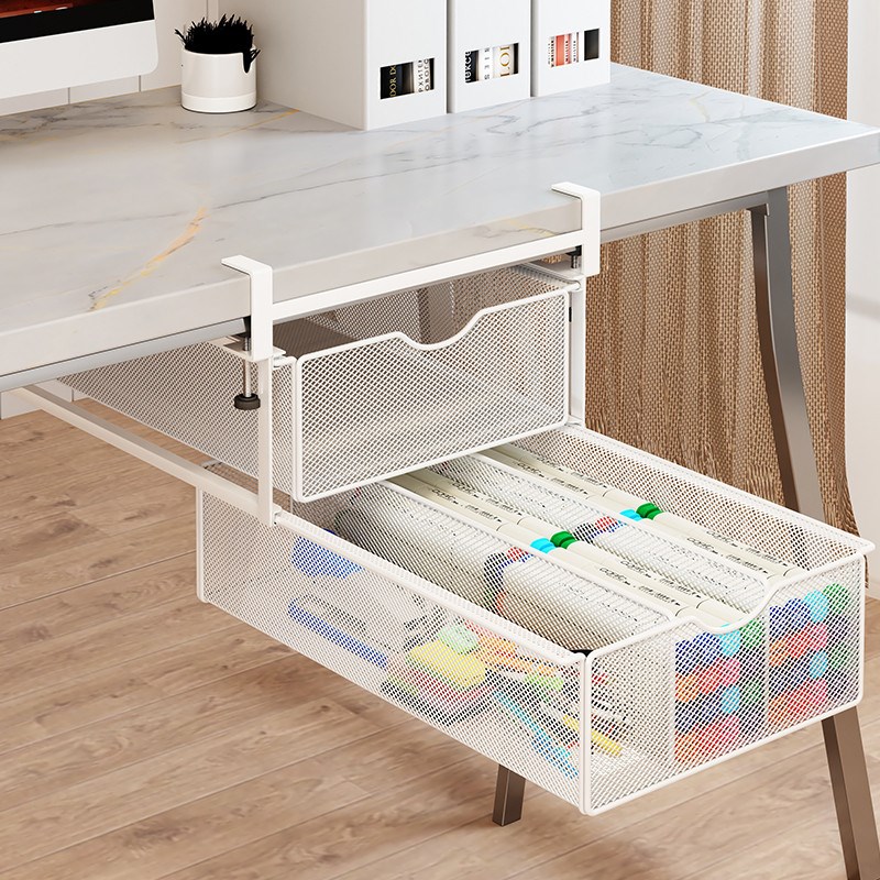 桌下改造抽屉收纳挂篮工位置物架神器办公桌M边悬挂双层免打孔挂