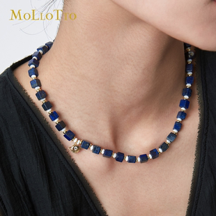 MOLLOTTO魔乐桃天然青金石项链轻奢质感锁骨链颈链女款送礼生日礼
