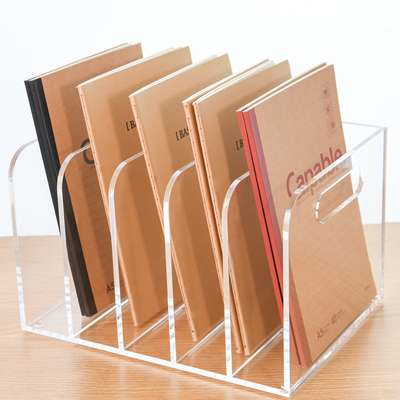 AIMOLLY桌上书立桌面文件框亚克力透明展示架文件座书立书本收纳架办公阅读杂志置物架学生书本多格分类整理