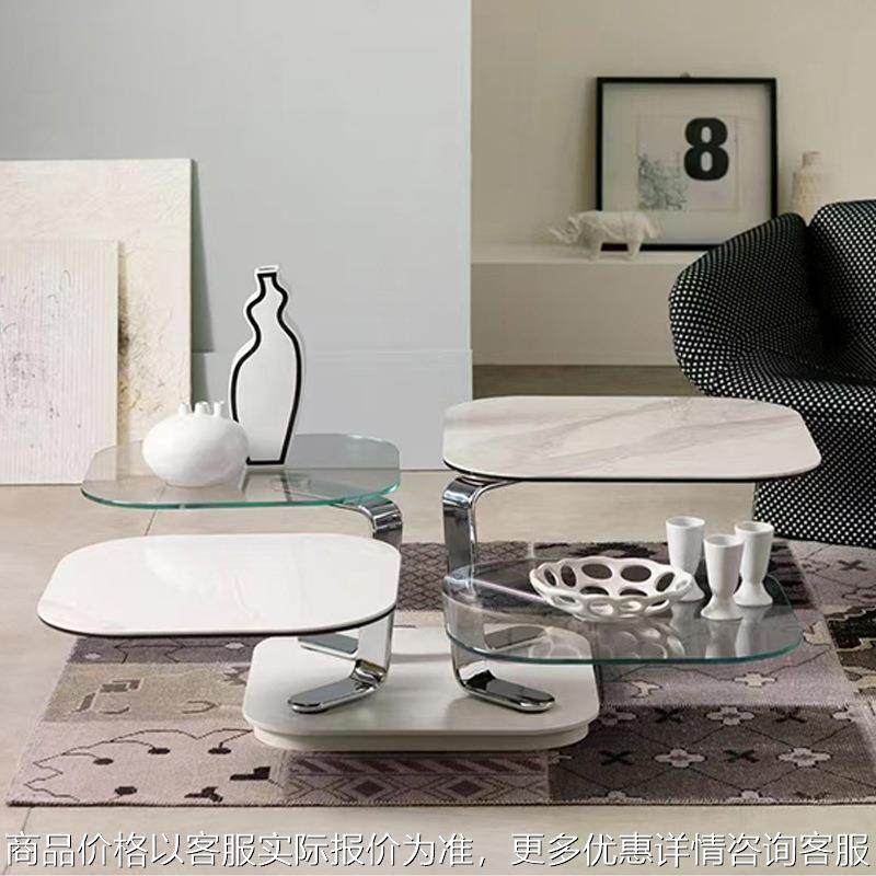 小户型客厅家用创意简约休闲几何艺术茶几玻璃岩板组合可旋转边几,住宅家具,茶几,淘宝优惠券,粉丝福利购,淘宝优惠卷