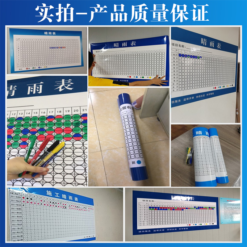 工地施工晴雨表进度表通用八大员岗位职责建筑工程施工天气贴纸办