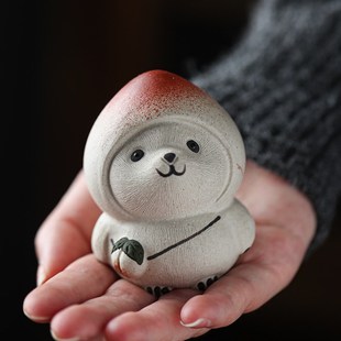 梵悦紫砂茶宠熊猫精品可养手工可爱茶玩寿桃桌面装饰摆件茶道零配