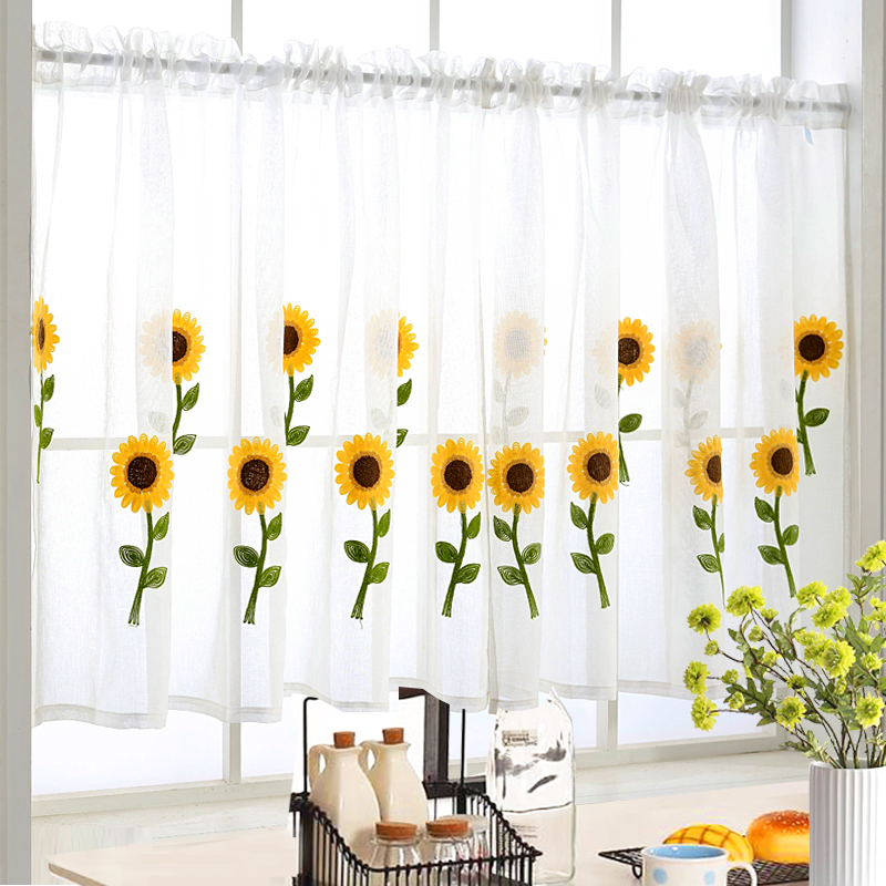 卧室飘窗帘纱帘 韩式田园布艺门帘 穿杆帘 客厅厨房玄关隔断帘