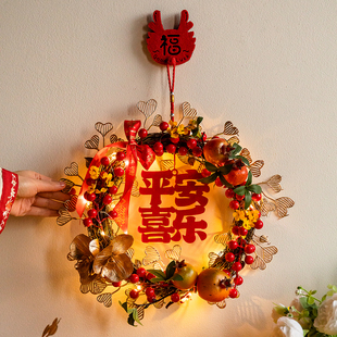新款 旦福挂饰春节过年家用客厅 藤编花环门挂件2024龙年装 饰新年元