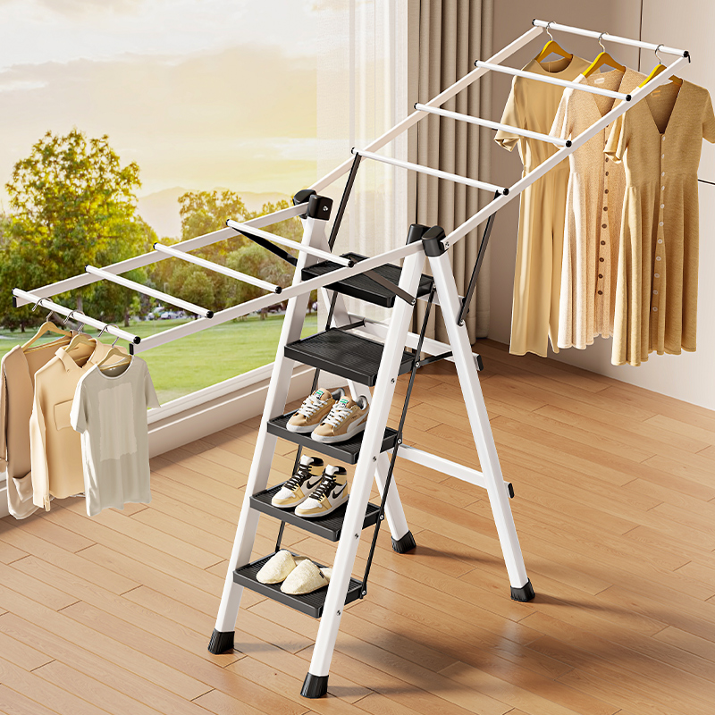 家用梯子折叠晾衣架两用室内多功能加厚落地人字梯伸缩晾晒楼梯