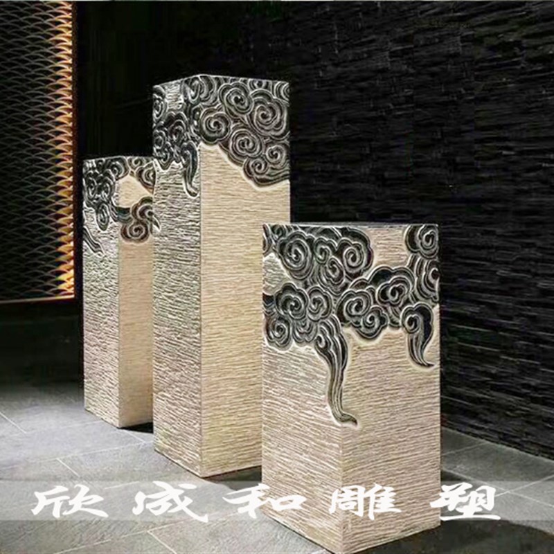 石雕拴马桩室内装饰云柱仿古云柱玄关祥云柱落地摆件青石做旧柱子
