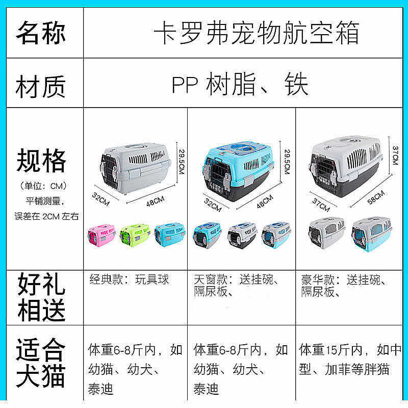 宠物外出航空箱猫托运专用猫包带天窗隔尿板旅行箱便携车载狗笼子