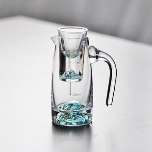 刻度水晶玻璃分酒器酒壶具家用轻奢烈酒一口杯 蓝山高端白酒杯套装