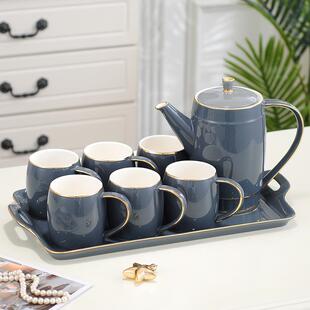 客厅茶具茶壶茶杯水具杯具北欧式 陶瓷轻奢喝水杯子家用套装 带托盘